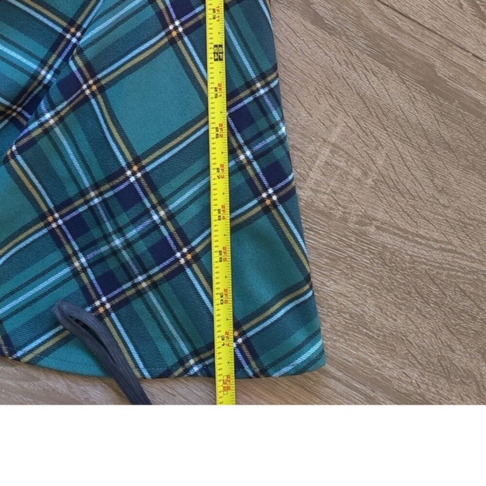 Blue Green Plaid‎ Tartan Trumpet Hem Midi Skirt Mermaid Pull On Size M Office - Picture 7 of 8